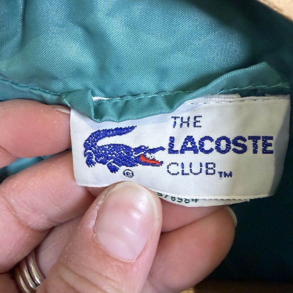 Vintage Lacoste Club Jacket Men Medium Teal Hood Nylon Windbreaker Hipster - Picture 8 of 14